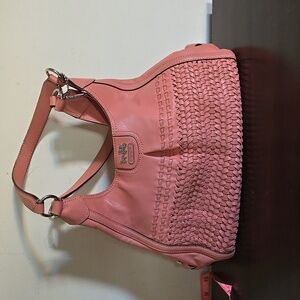 Coach purse coral color 3 pocket woven design
